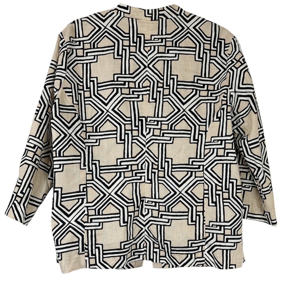Jaclyn Smith Jacket Womens XL Beige Black Geometric Linen Retro Minimalist Artsy - Picture 8 of 16